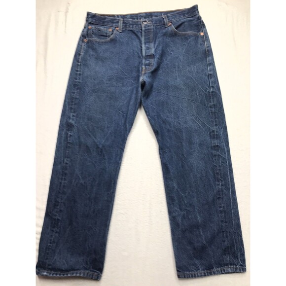 LEVIS 501 Jeans Men 36x28 (38/30 tag) Acid Fading Button Fly Denim Blue - Picture 1 of 15